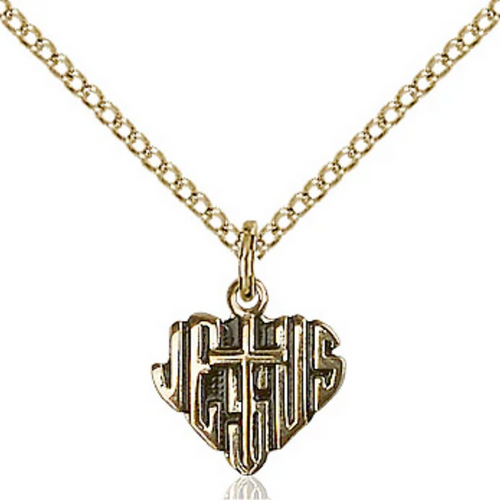 Heart of Jesus Cross Necklace Gold Filled 18"