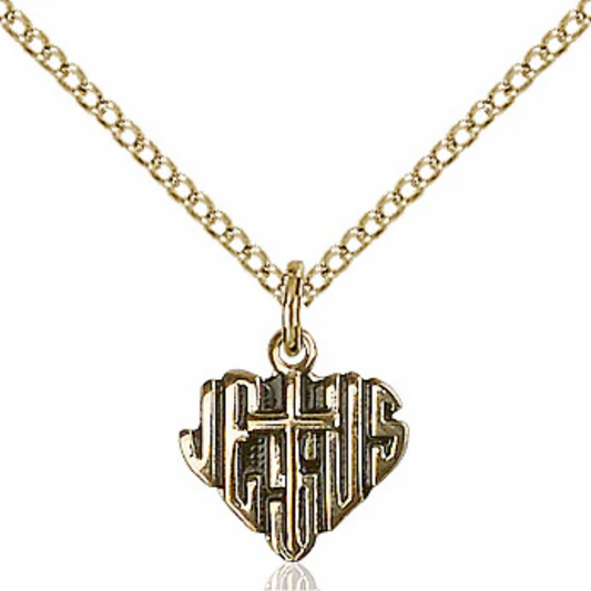 Heart of Jesus Cross Necklace Gold Filled 18"