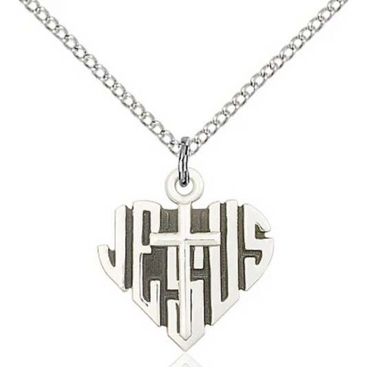 Heart of Jesus Cross Necklace Sterling Silver 18"