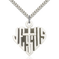 Heart of Jesus Cross Necklace Sterling Silver 24"