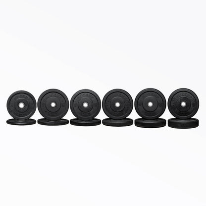 Full set of Hi-Temp Bumper Plate Pairs: 5, 10, 15, 25, 35, and 45lb pairs.