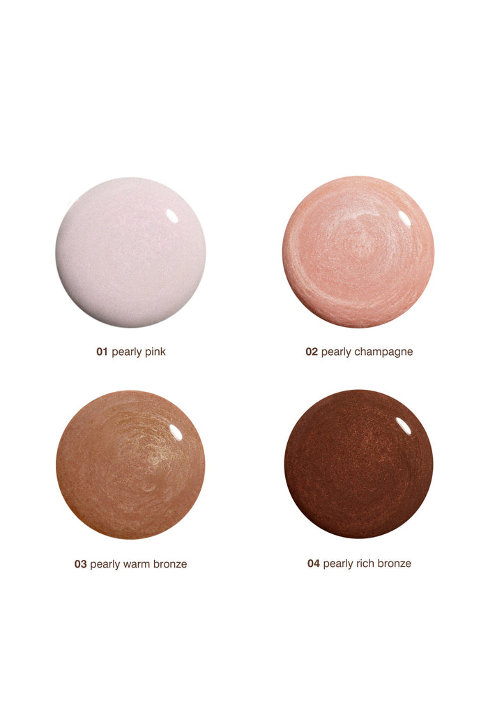 highlight milk 01 pearly pink, 02 pearly champagne, 03 pearly warm bronze, 04 pearly rich bronze