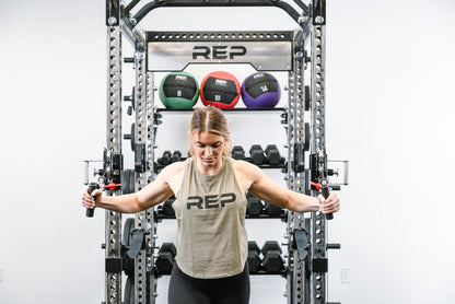 In-Rack Storage For the Athena Using Elbow Brackets Off the Back Of the Rack, Dumbbell Storage Shelves, and  Flat Storage Shelve. Storing dumbbells and medicine balls