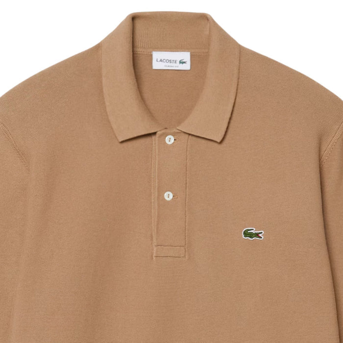 Lacoste Classic Fit Long Sleeved Knitted Polo Shirt - Brown