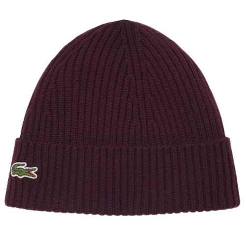 Lacoste Rib Knit Brushed Wool Beanie - Dark Burgundy