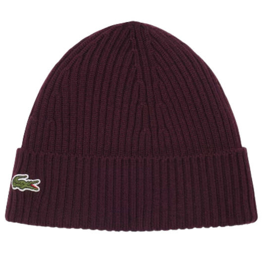Lacoste Rib Knit Brushed Wool Beanie - Dark Burgundy