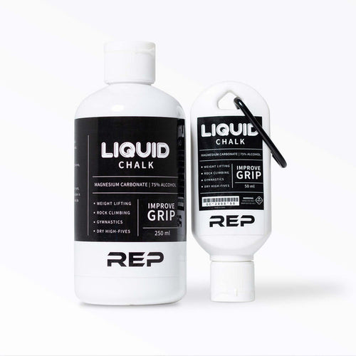 A 250ml squeeze tube and 50ml keychain squeeze tube of magnesium carbonate liquid chalk.