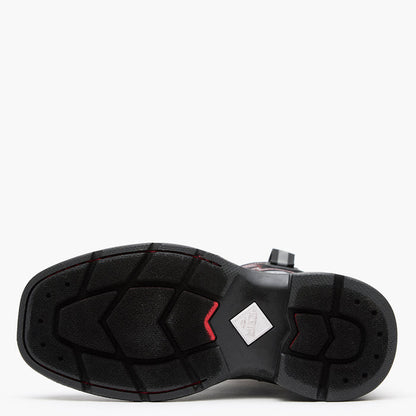 Chore Western Kids Rubber cowboy boot  outsole in black with red stitching on a white background