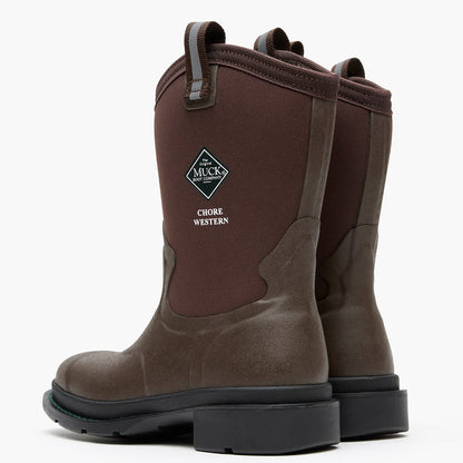 Chore Western Kids Rubber cowboy boot in brown on a white background