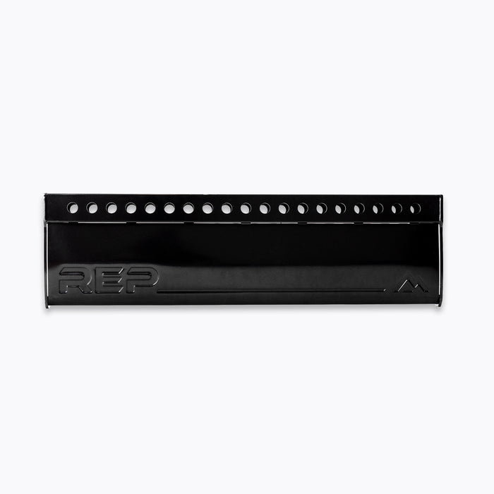 Logo Plate Crossmember 2.0 - Stamped - black crossmember for rack with REP stamped logo and mountain branding