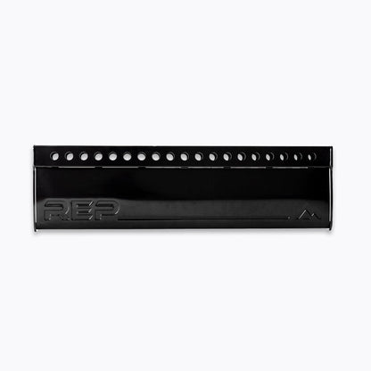 Logo Plate Crossmember 2.0 - Stamped - black crossmember for rack with REP stamped logo and mountain branding