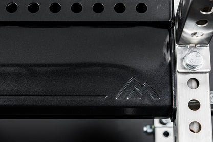 Close-up of mountain branding on the stamped REP Logo Plate Crossmember 2.0