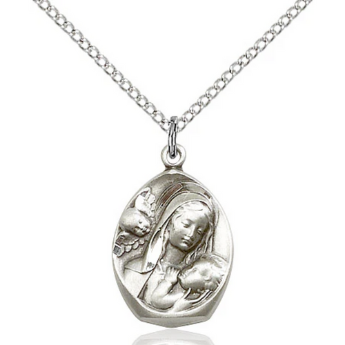Madonna and Child Necklace Sterling Silver 18"