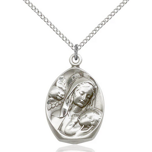 Madonna and Child Necklace Sterling Silver 18"