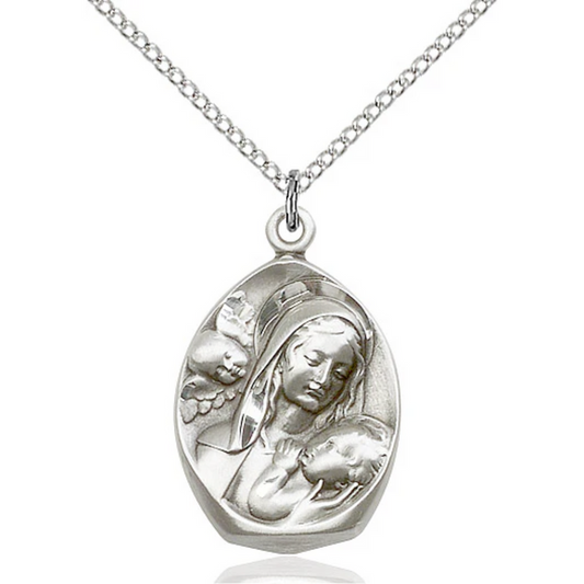 Madonna and Child Necklace Sterling Silver 18"