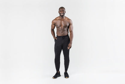 The REP Fitness Men's Apollo Joggers in Heather Black front, full body