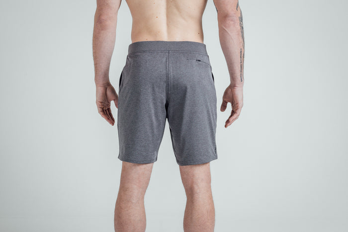 The REP Fitness Men's Apollo Shorts in Heather Cool Gray/Black back