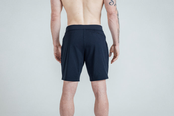 The REP Fitness Men's Apollo Shorts in Heather Navy/Cool Gray back