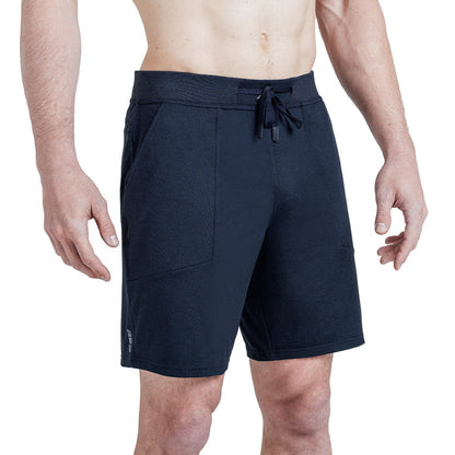 The REP Fitness Men's Apollo Shorts in Heather Navy/Cool Gray front, studio shot