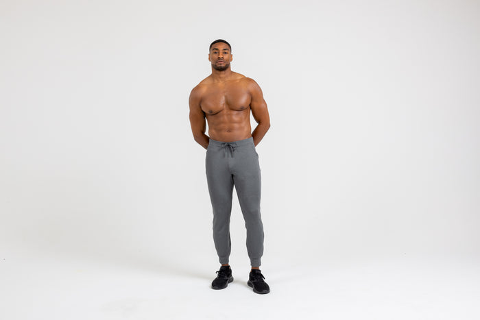The REP Fitness Men's Attis Joggers in Heather Cool Gray front
