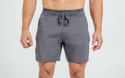 The REP Fitness Men's Attis Shorts in Heather Cool Gray on body