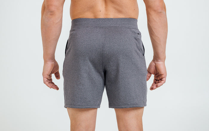 The REP Fitness Men's Attis Shorts in Heather Cool Gray back