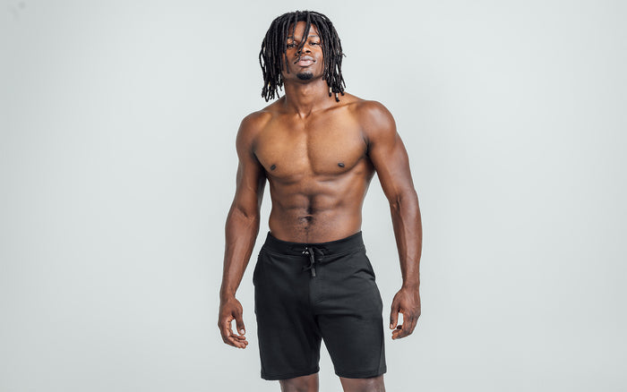 The REP Fitness Men's Attis Shorts in Heather Black on body