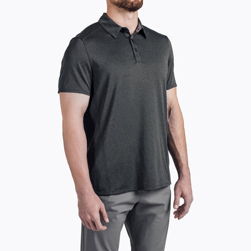 The REP Fitness Men's Audax Performance Polo in Heather Black/Cool Gray front