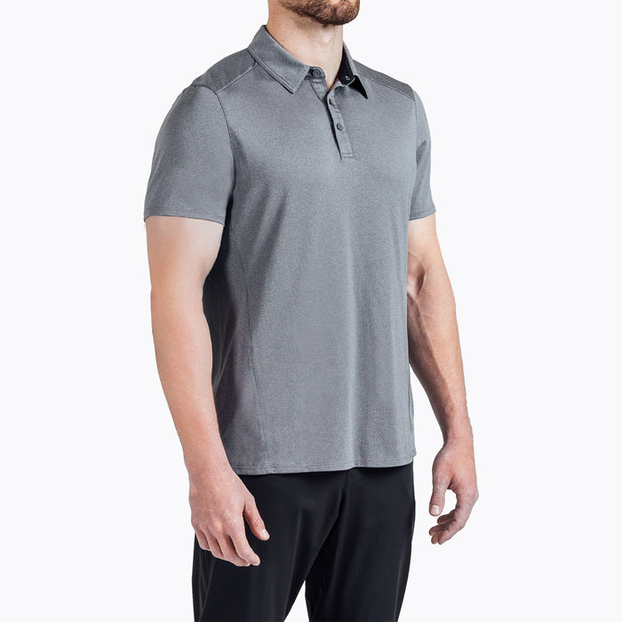 The REP Fitness Men's Audax Performance Polo in Heather Cool Gray/Black front