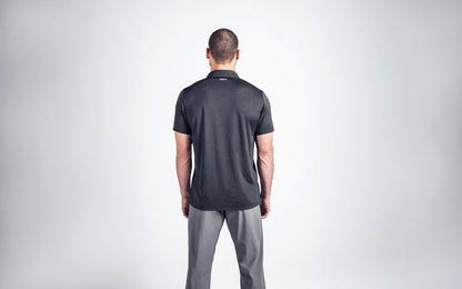 The REP Fitness Men's Audax Performance Polo in Heather Black/Cool Gray back