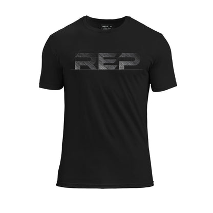 The REP Fitness Men's Blueprint Tri-Blend Crew T-shirt in Heather Black/White front, flat shot