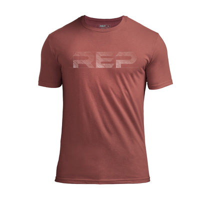 The REP Fitness Men's Blueprint Tri-Blend Crew T-shirt in Heather Russet/White front