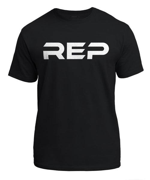 The REP Fitness Men's Bulk Up Heavyweight Crew T-Shirt in Black/White front