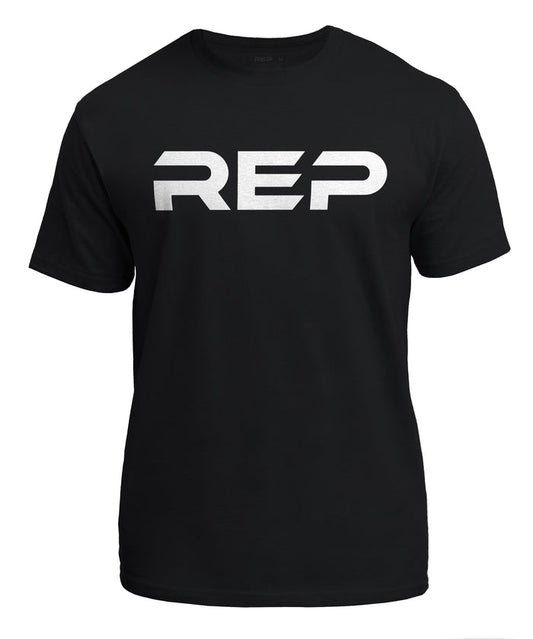The REP Fitness Men's Bulk Up Heavyweight Crew T-Shirt in Black/White front