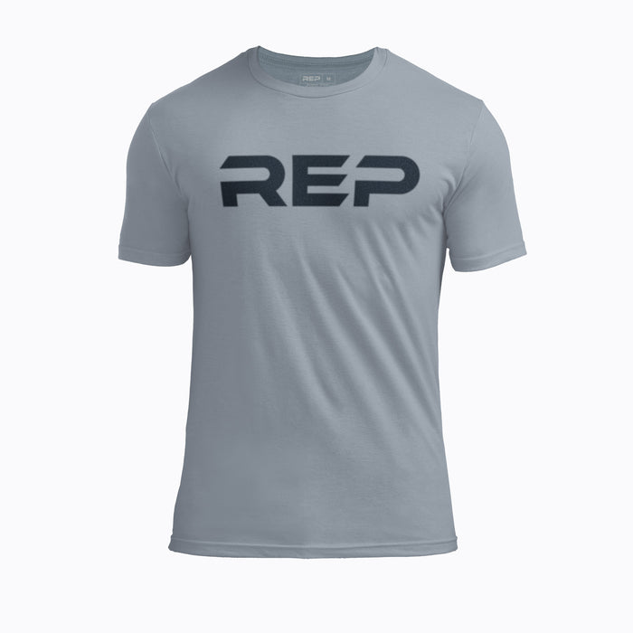 The REP Fitness Men's Daily Driver 2.0 Tri-Blend Crew T-Shirt in Heather Flint/Navy front