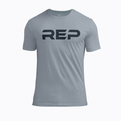 The REP Fitness Men's Daily Driver 2.0 Tri-Blend Crew T-Shirt in Heather Flint/Navy front
