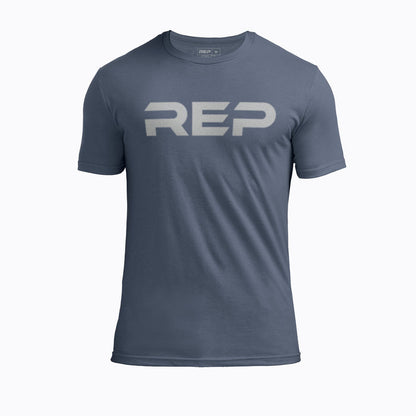 The REP Fitness Men's Daily Driver 2.0 Tri-Blend Crew T-Shirt in Heather Navy/Silver front