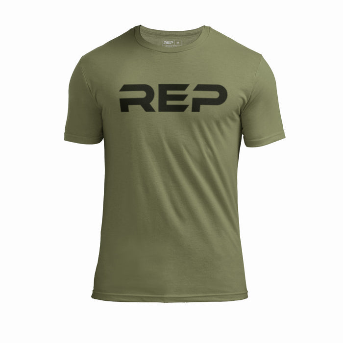 The REP Fitness Men's Daily Driver 2.0 Tri-Blend Crew T-Shirt in Heather Olive/Black front