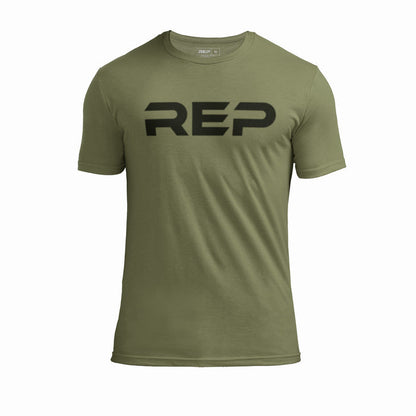 The REP Fitness Men's Daily Driver 2.0 Tri-Blend Crew T-Shirt in Heather Olive/Black front