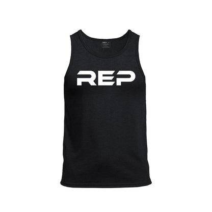 The REP Fitness Men's Daily Driver Tri-Blend Tank in Heather Black/White front