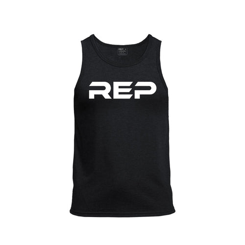 The REP Fitness Men's Daily Driver Tri-Blend Tank in Heather Black/White front