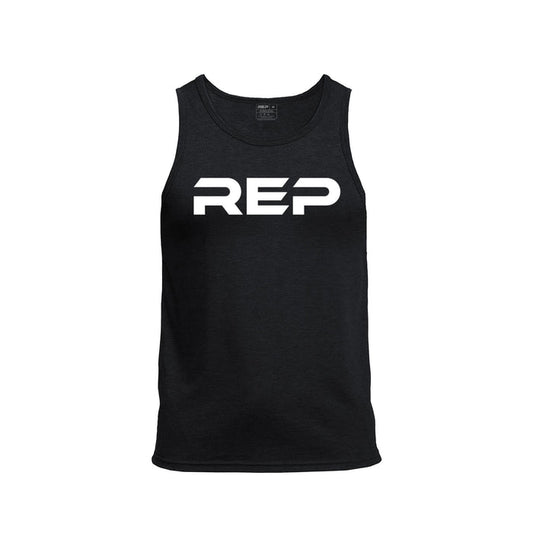 The REP Fitness Men's Daily Driver Tri-Blend Tank in Heather Black/White front