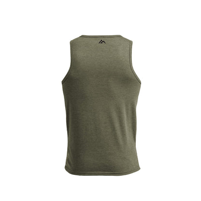 The REP Fitness Men's Daily Driver Tri-Blend Tank in Heather Olive/Black back