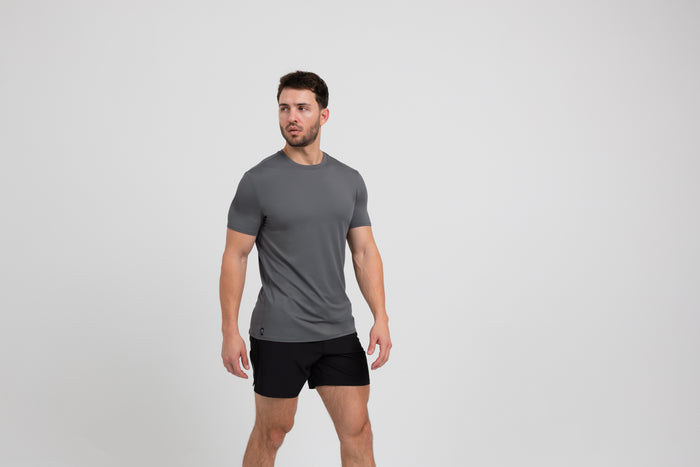 The REP Fitness Men's Delta Shirt in Cool Gray front, 3/4 angle