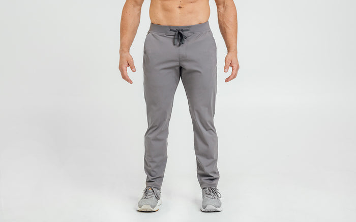 The REP Fitness Men's Felix Pants in Cool Gray on body