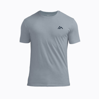 The REP Fitness Men's Peak Tri-Blend Crew T-Shirt in Heather Flint/Navy front