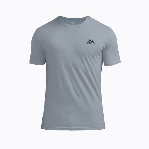 The REP Fitness Men's Peak Tri-Blend Crew T-Shirt in Heather Flint/Navy front