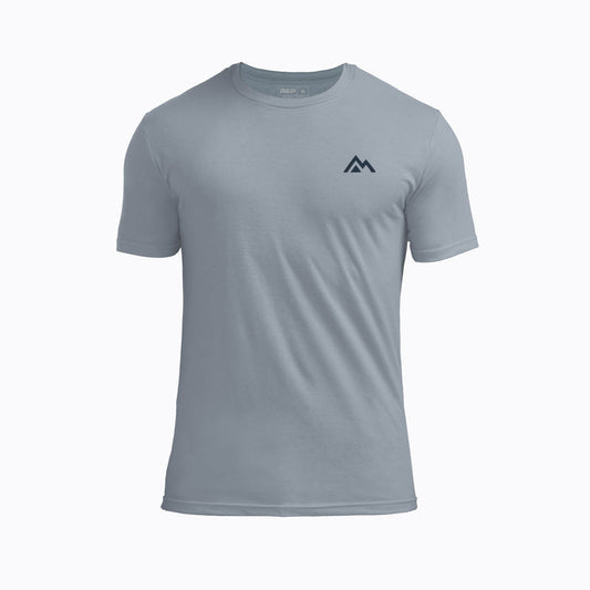 The REP Fitness Men's Peak Tri-Blend Crew T-Shirt in Heather Flint/Navy front
