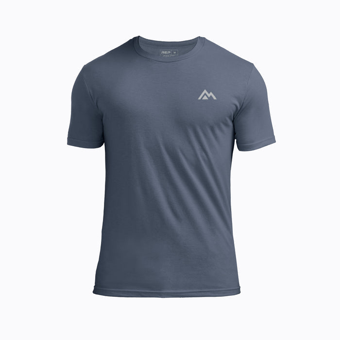 The REP Fitness Men's Peak Tri-Blend Crew T-Shirt in Heather Navy/Silver front