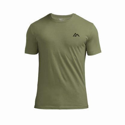 The REP Fitness Men's Peak Tri-Blend Crew T-Shirt in Heather Olive/Black front